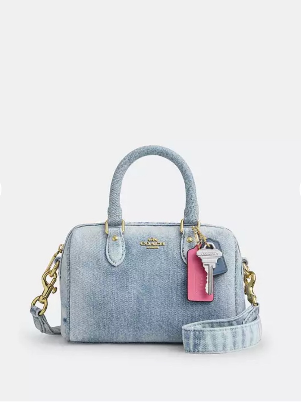 Coach Loved Denim Mini Rowan with Pink Tag